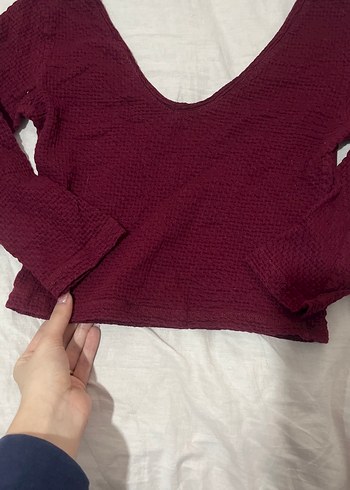 Bordo V Yaka Uzun Kollu Triko Kazak - Görsel 2