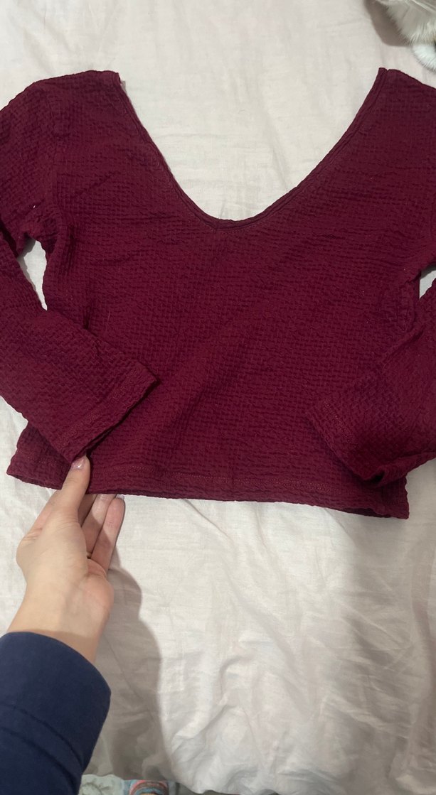 Bordo V Yaka Uzun Kollu Triko Kazak - Görsel 2