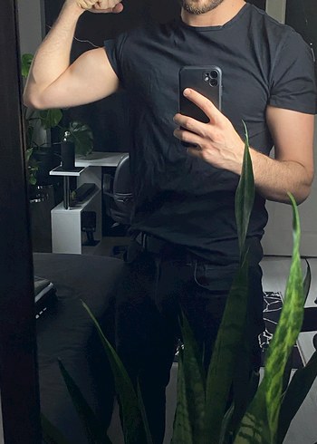 %100 Pamuklu Erkek Siyah Slim Fit Tişört