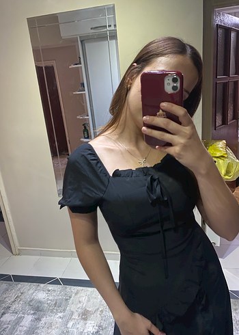xs Beden siyah Renk Siyah yırtmaçlı Midi Kadın Elbise