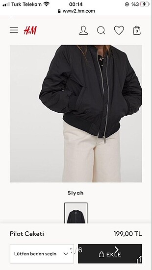 H&M bomber ceket (pilot ceket)
