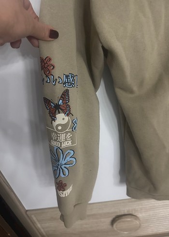 Kadın Kahverengi Kapüşonlu Baskılı Sweatshirt - Görsel 5