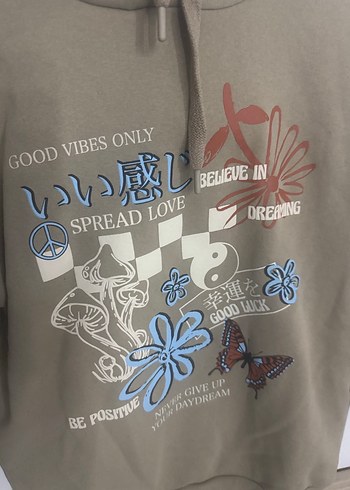 Kadın Kahverengi Kapüşonlu Baskılı Sweatshirt - Görsel 2