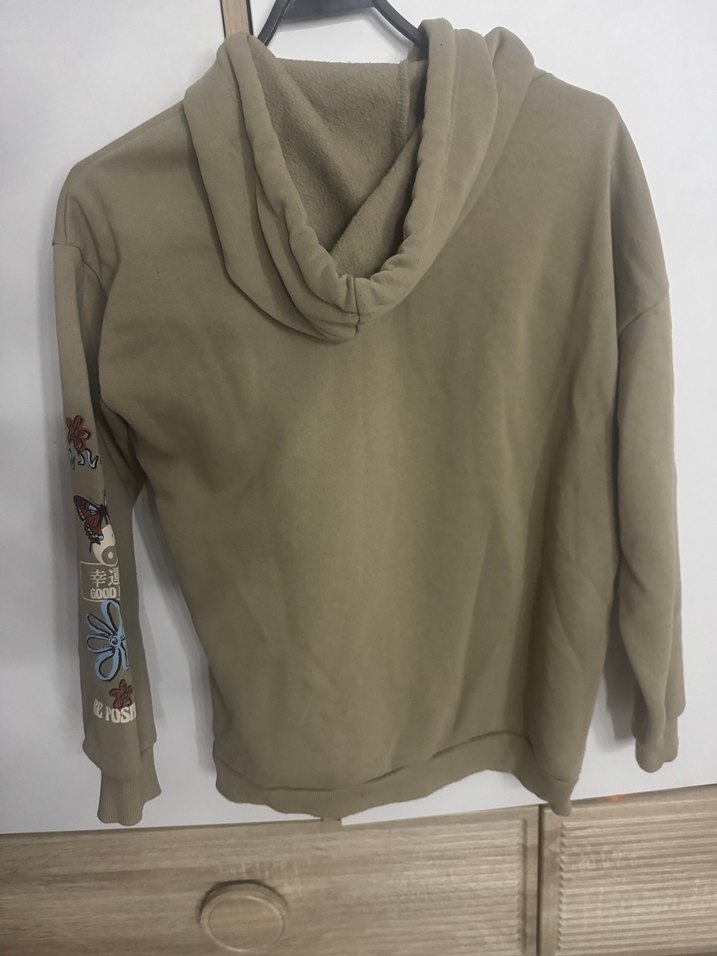 Kadın Kahverengi Kapüşonlu Baskılı Sweatshirt - Görsel 4