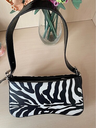 Beden siyah Renk Addax zebra desenli kol çantası