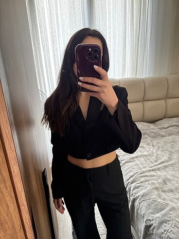s Beden siyah Renk BERSHKA crop blazer