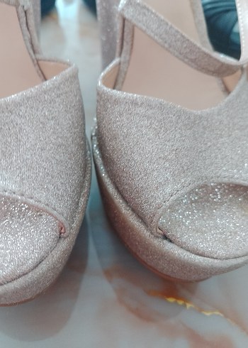 Diğer Diger Bej Kadın Simli Dolgu Topuklu Abiye Ayakkabı