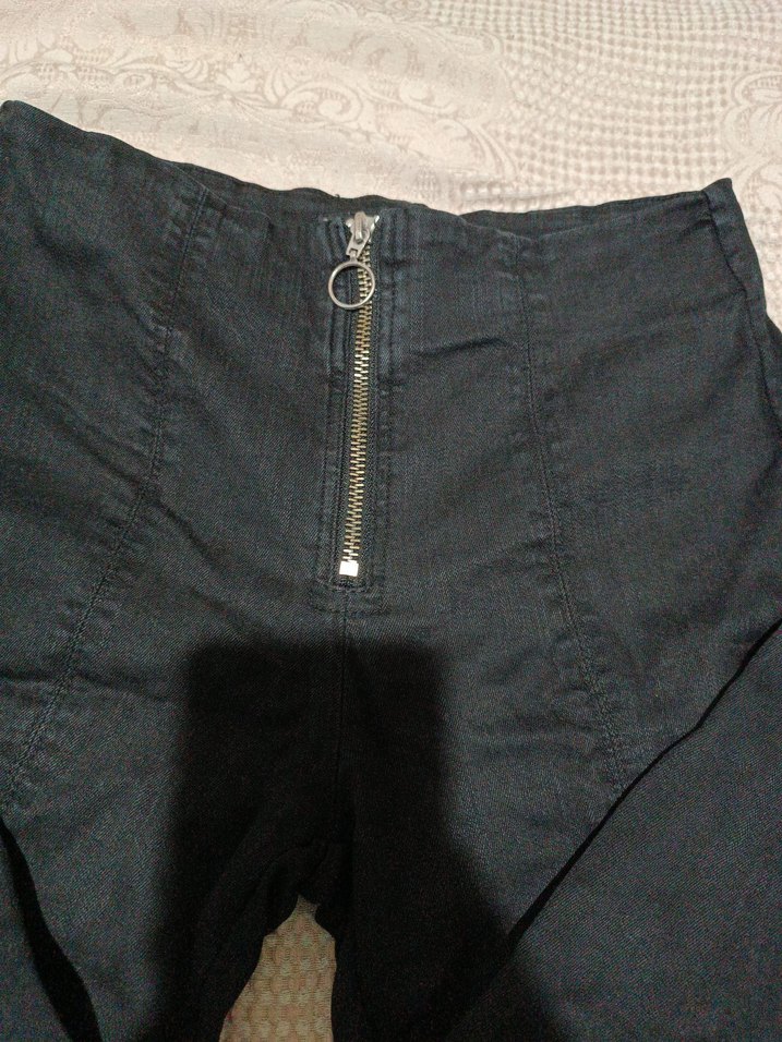 Siyah, Fermuarlı, Dar Kesim Kadın Kot Pantolon - Görsel 2