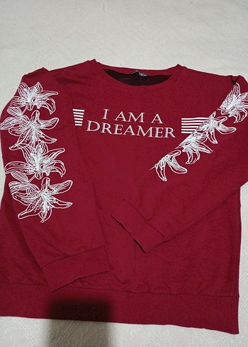 Kırmızı Uzun Kollu Kadın Sweatshirt - Görsel 3