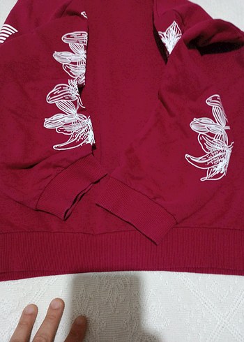 Kırmızı Uzun Kollu Kadın Sweatshirt - Görsel 7