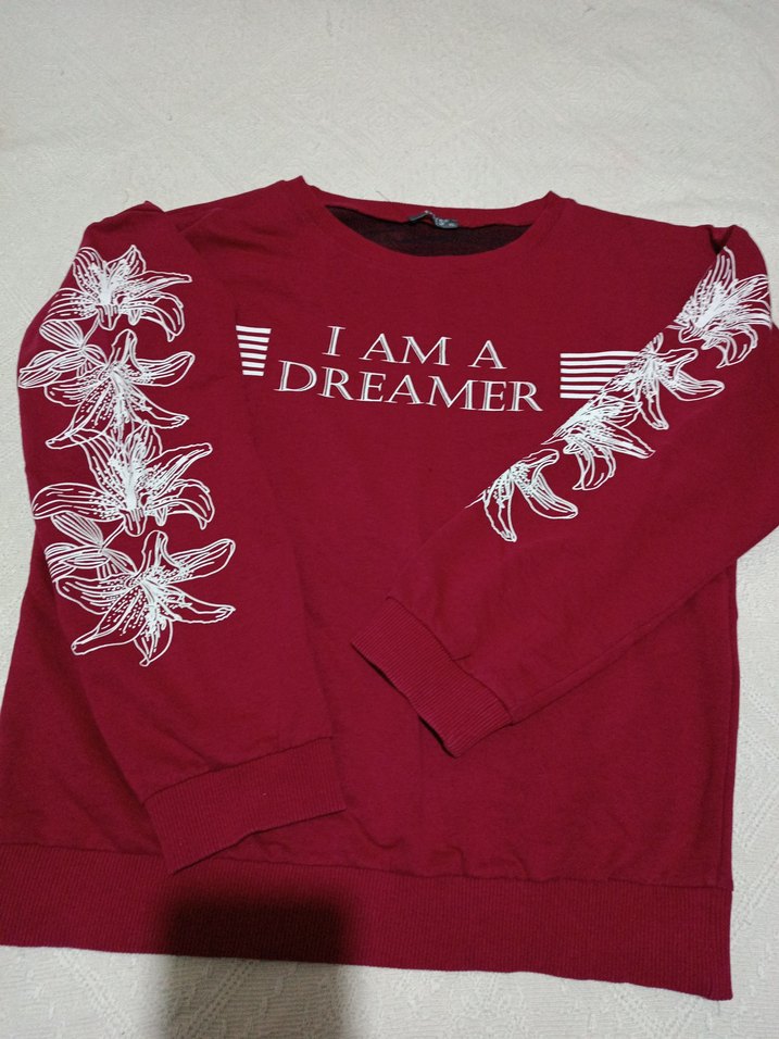 Kırmızı Uzun Kollu Kadın Sweatshirt - Görsel 3