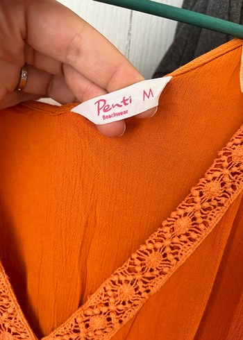 Bohem Tarzı Turuncu Nakışlı Kimono - Görsel 2