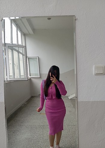 pembe triko elbise - Görsel 3