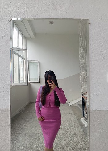 pembe triko elbise - Görsel 4