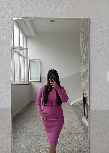 pembe triko elbise - Görsel 2