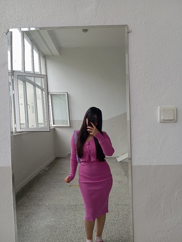 pembe triko elbise - Görsel 3