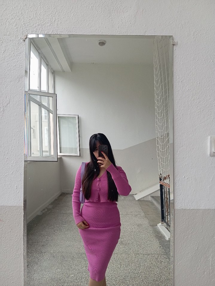 pembe triko elbise - Görsel 4