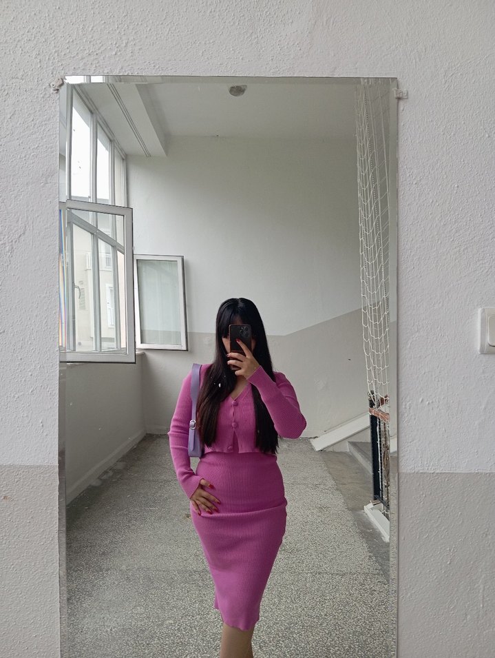 pembe triko elbise - Görsel 2