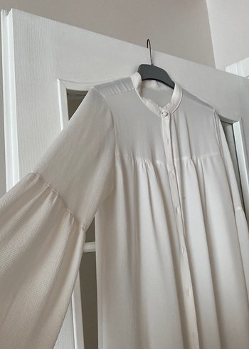 Uzun Beyaz Kadın Bohem Gömlek Elbise - Görsel 3
