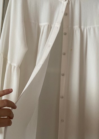 Uzun Beyaz Kadın Bohem Gömlek Elbise - Görsel 4