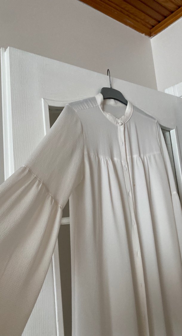 Uzun Beyaz Kadın Bohem Gömlek Elbise - Görsel 3