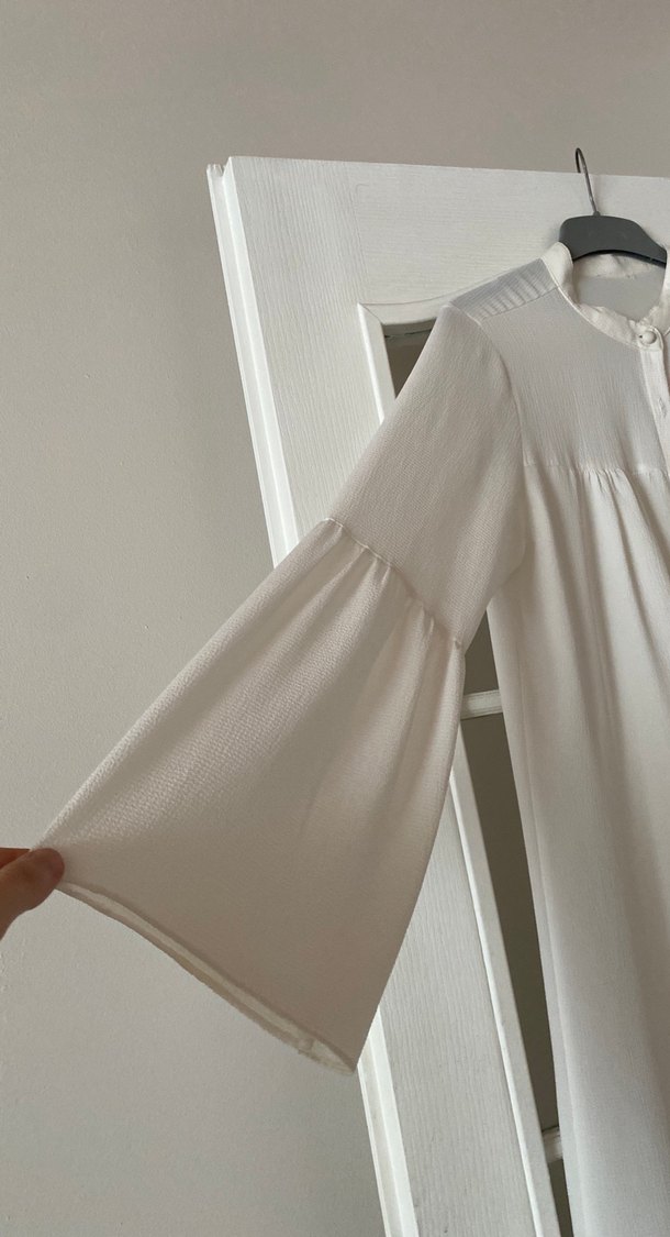 Uzun Beyaz Kadın Bohem Gömlek Elbise - Görsel 2