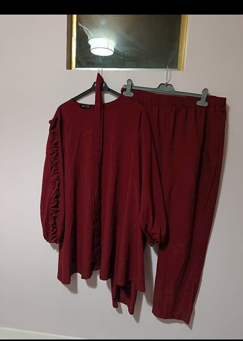 Bordo Dökümlü Kadın Keten Takım