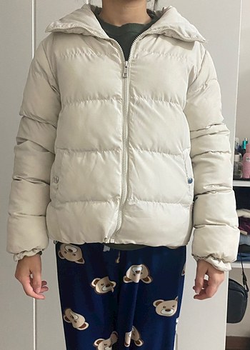 36 Beden Beyaz Midi Mont, Düğmeli, Yüksek Yakalı