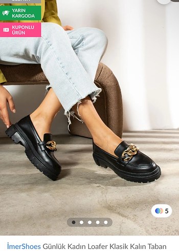 Siyah Zincir Tokalı Kadın Loafer