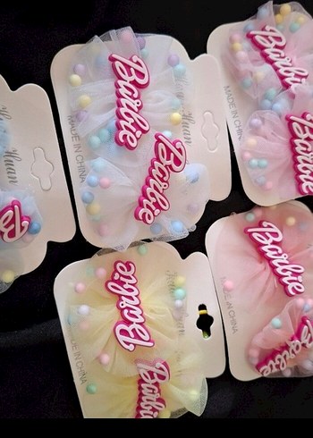 Beden çeşitli Renk 2 li Barbie figürlü boncuklu çocuk Lastik toka