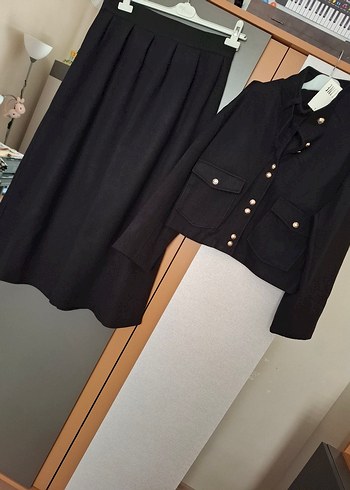 Lindex siyah kaşe etek ceket ikili tesettür takım