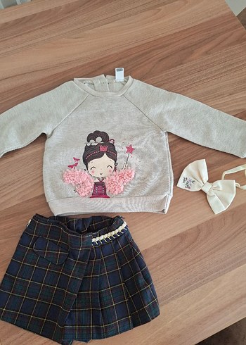 LC Waikiki GB BABY EKOSE DESENLİ ŞORT ETEK VE SWEAT KOMBİN