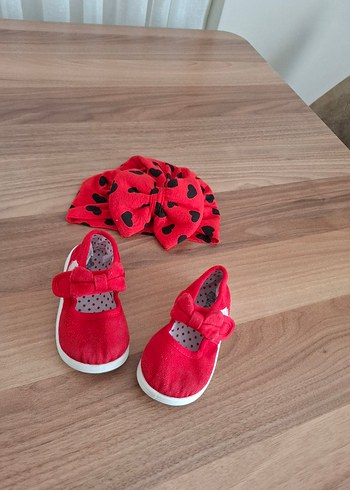 lcw Kırmızı Cırt Cırtlı İlk Adım Ayakkabısı ve bone bandana
