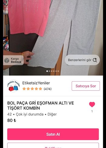 Bol Paça Gri Eşofman Altı ve Tişört Kombin