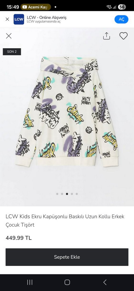 LCW Kids Erkek Kapüşonlu Baskılı Sweatshirt - Görsel 3