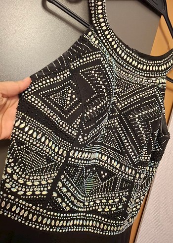 TAŞ İŞLEME SIFIR KOL SİYAH UZUN ABİYE Elbise - Görsel 3