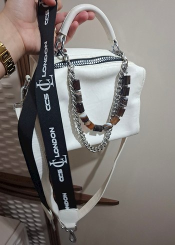 ÇÇS KIRIK BEYAZ Zincir Detaylı Deri Kadın Çanta - Görsel 2