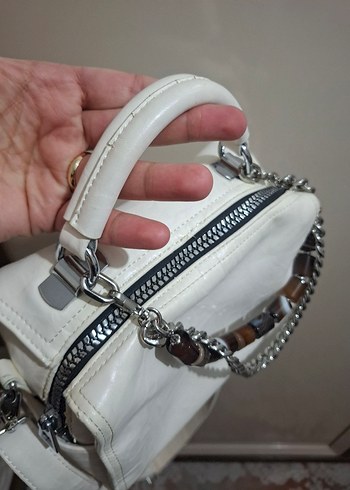 ÇÇS KIRIK BEYAZ Zincir Detaylı Deri Kadın Çanta - Görsel 7