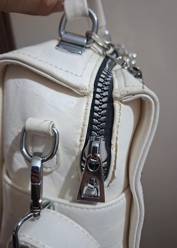 ÇÇS KIRIK BEYAZ Zincir Detaylı Deri Kadın Çanta - Görsel 5