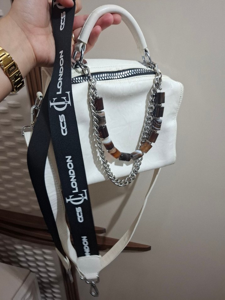 ÇÇS KIRIK BEYAZ Zincir Detaylı Deri Kadın Çanta - Görsel 2