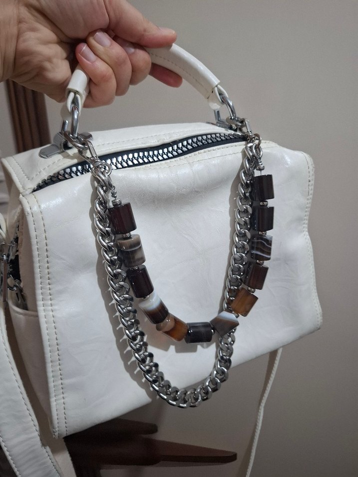 ÇÇS KIRIK BEYAZ Zincir Detaylı Deri Kadın Çanta - Görsel 3