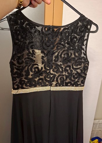 Dantelli Siyah Uzun V Yaka Kadın Abiye Elbise - Görsel 8