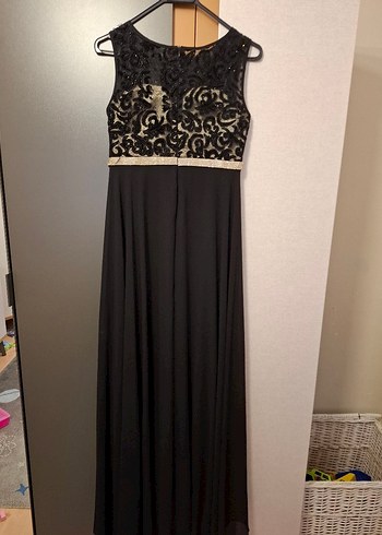 Dantelli Siyah Uzun V Yaka Kadın Abiye Elbise - Görsel 10