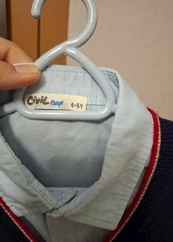 civil Erkek Çocuk Düğmeli Lacivert Triko Hırka ve Gömlek - Görsel 2