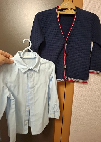 civil Erkek Çocuk Düğmeli Lacivert Triko Hırka ve Gömlek - Görsel 4