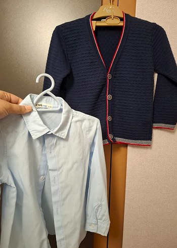 civil Erkek Çocuk Düğmeli Lacivert Triko Hırka ve Gömlek - Görsel 3