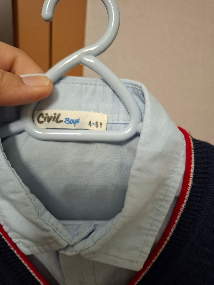 civil Erkek Çocuk Düğmeli Lacivert Triko Hırka ve Gömlek - Görsel 2