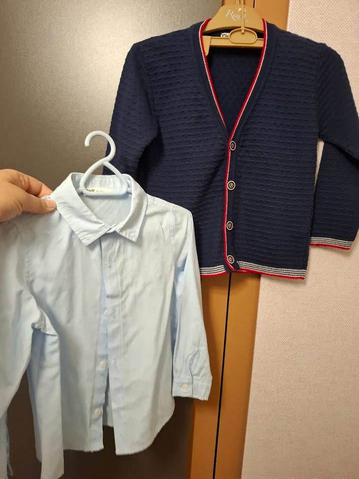 civil Erkek Çocuk Düğmeli Lacivert Triko Hırka ve Gömlek - Görsel 4