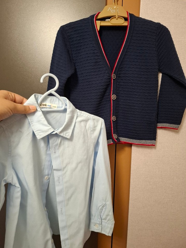 civil Erkek Çocuk Düğmeli Lacivert Triko Hırka ve Gömlek - Görsel 3