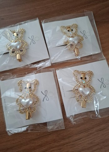 İnci Kalpli Altın Renkli Ayıcık Toka TAŞLI TEDY PENS TOKA - Görsel 6